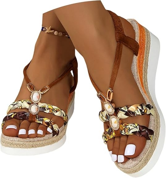 Women's Summer Sandals Non-Slip Breathable Barefoot Bohemian Open Toe Platform Heel Comfortable Semi Trailer Sandals Chic Beach Flip Flops