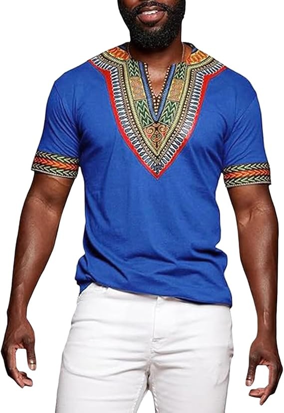 Generisch Men African Month Ethnic Feature Trend V Neck Short Sleeve T-Shirt Casual Loose Sport Top Sports Pants Men Short