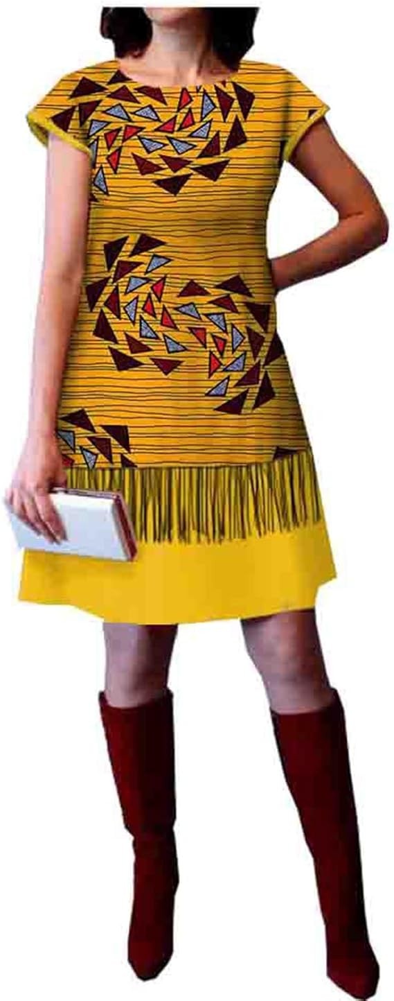 AEJBD Vêtements Pour Femmes Africaines Robes À Glands Imprimées En Coton Batik Robes Traditionnelles De Style Ethnique