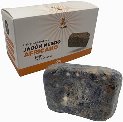 Snadi - Organic African Black Soap 200g | Handmade and Vegan | Improves Skin and Hair | Antibacterial and Exfoliating Properties | Hand-Cut and Hand-Packed | Ghana