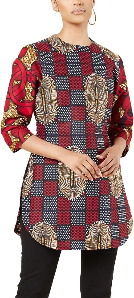 babao African Ankara Print Blouses for Women Festival Ethnic Party Dashiki Tops Tribal Boho Side Slit Casual Shirts