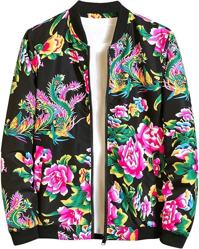 ANHATUIV loobun Veste décontractée pour homme avec imprimé floral, feuilles et fleurs, veste bomber pour l'automne et l'hiver