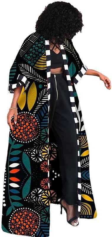 RICOCHO African Open Front Long Cardigan for Women, Traditional Ankara Dress, Ethnic Dashiki Long Dress