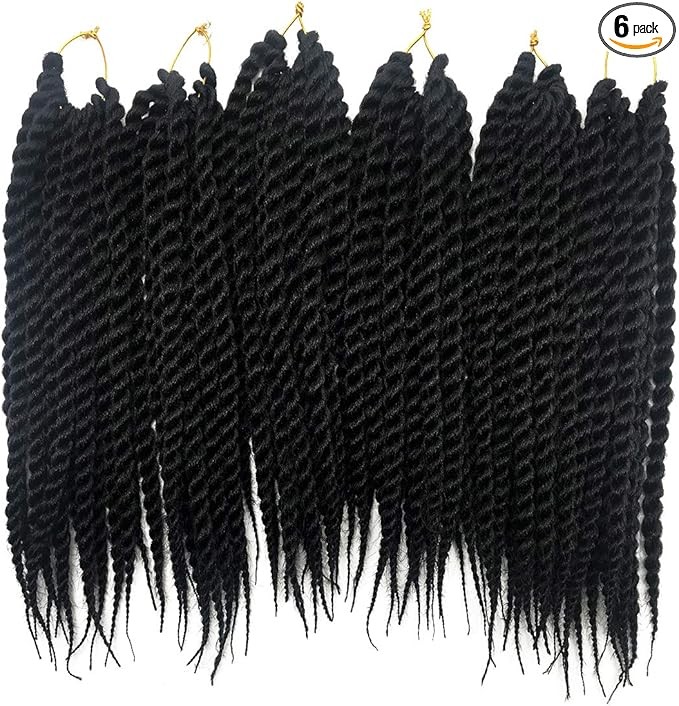 6 Packs/Lot Tresses de Crochet Twist Mambo Havana Noires Twist Sénégalaises Noires Crochet Synthétique Tressage Extensions de Cheveux (12 Pouces, 1B)