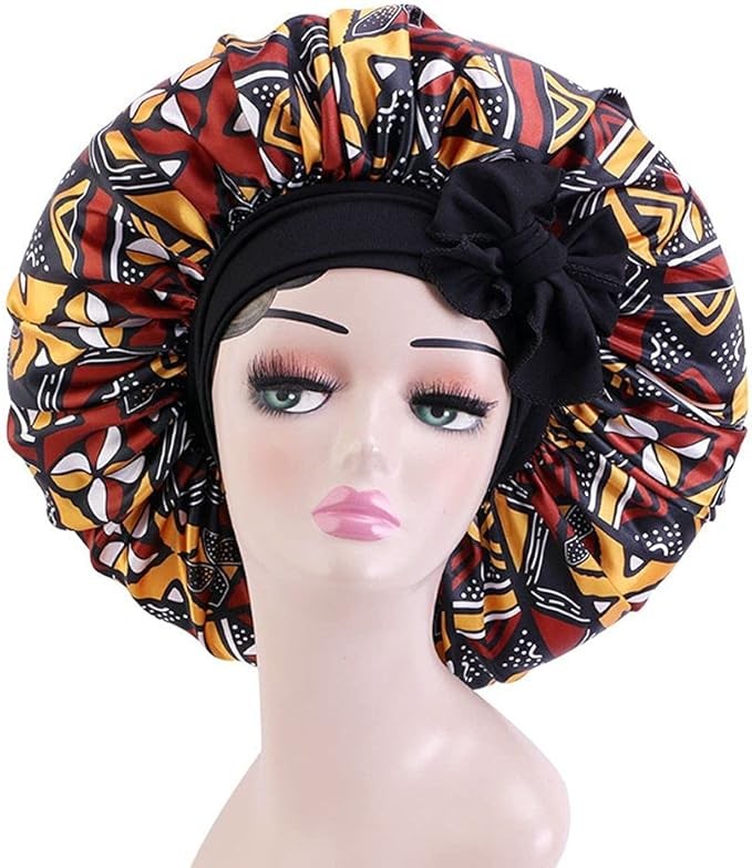 NC NC Satin Sleep Cap with African Print, Adjustable Sleep Cap, Soft Satin