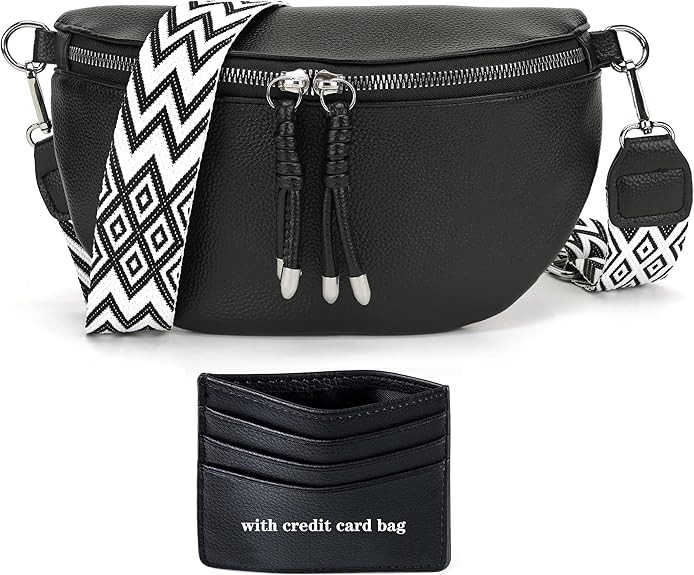 Atgbiem Women's Belt Bag Dark Grey Leather Belt Bag Women's Shoulder Bag Comes with a Sliding Card Holder