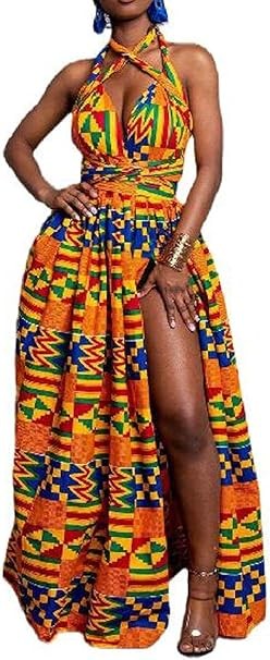 HongYunXn African Dress Multi-Wear Women Ethnic Vintage Split Maxi Dress Boho Dress