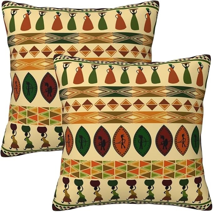 AAPIKA Lot de 2 taies d'oreiller carrées modernes avec motif africain traditionnel 45 x 45 cm