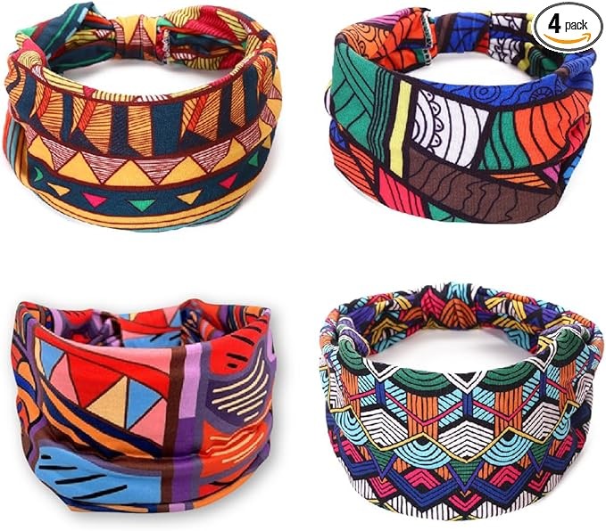 4 Pieces African Headbands Wide Knotted Stretchy Yoga Headband African Hair Band Hair Accessories Bohemian Headband
