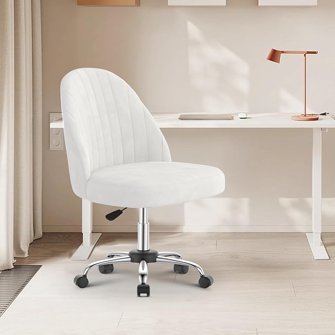 naspaluro Chaise de Bureau, Chaise de Coiffeuse en Velours, Chaise de Chambre sans Bras avec roulettes, Chaise de Bureau à Domicile, Chaise Souple Réglable en Hauteur pour La Chambre à Coucher,Beige