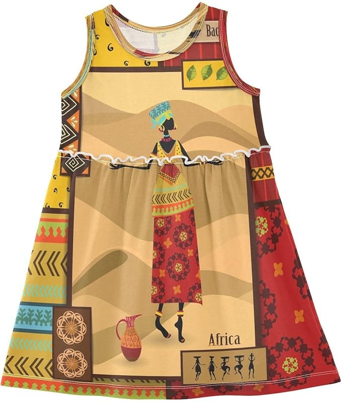 HMZXZ African Girls Sleeveless Dress Summer Cotton Dress Casual Dress for 2-8 Years Egypt Ethnic