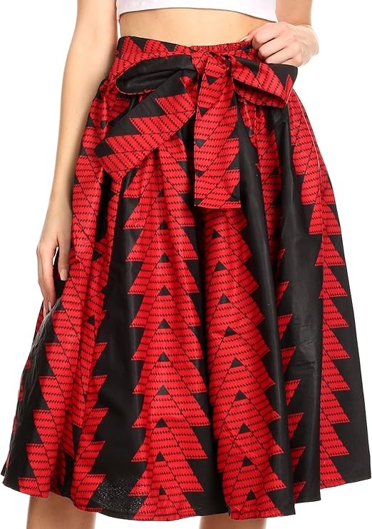 Sakkas AMA African Pockets Midi Skirt with Vintage Ankara Print for Women