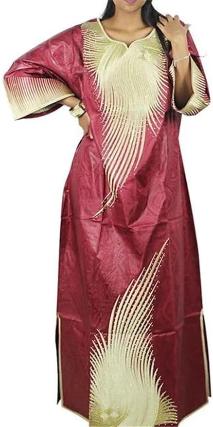 Vsadsau Women African Outfits Embroidery Bazin Riche Plus Size Loose Dress Wedding Church