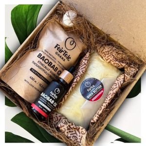 FairTale GHANA Beurre de karité africain cru 450g + huile de baobab 450ml lot