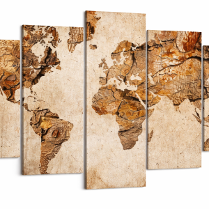 Tableau Carte du Monde Vintage sur Toile – Décoration Murale Multipoanneaux