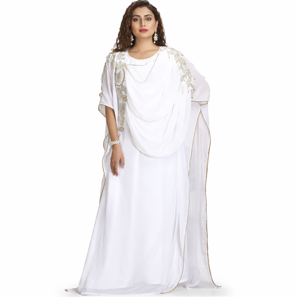Caftan Blanc Élégant Brodé – Robe Longue de Cérémonie