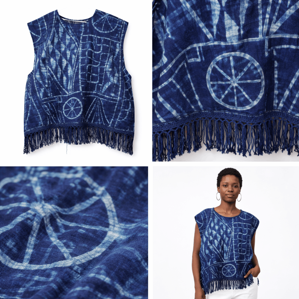 Haut Ndop ORIGINAL à Franges – Indigo Traditionnel - Image 4
