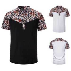 Men's African Printed Patchwork Design Short Sleeves
