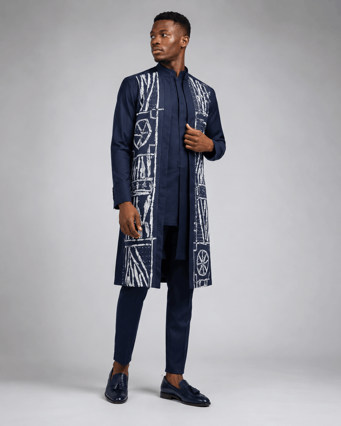 Ensemble 3 Pièces NDOP Homme – Bleu Nuit – Élégance Africaine Moderne - Image 2