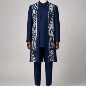 Ensemble 3 Pièces NDOP Homme – Bleu Nuit – Élégance Africaine Moderne