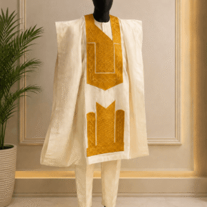 Grand Boubou Homme Blanc & Or – Tenue Cérémonie Prestige