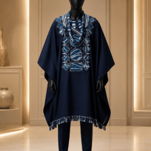 Tenue Cérémonie Homme Bleu Indigo – Boubou Prestige à Motifs Géométriques