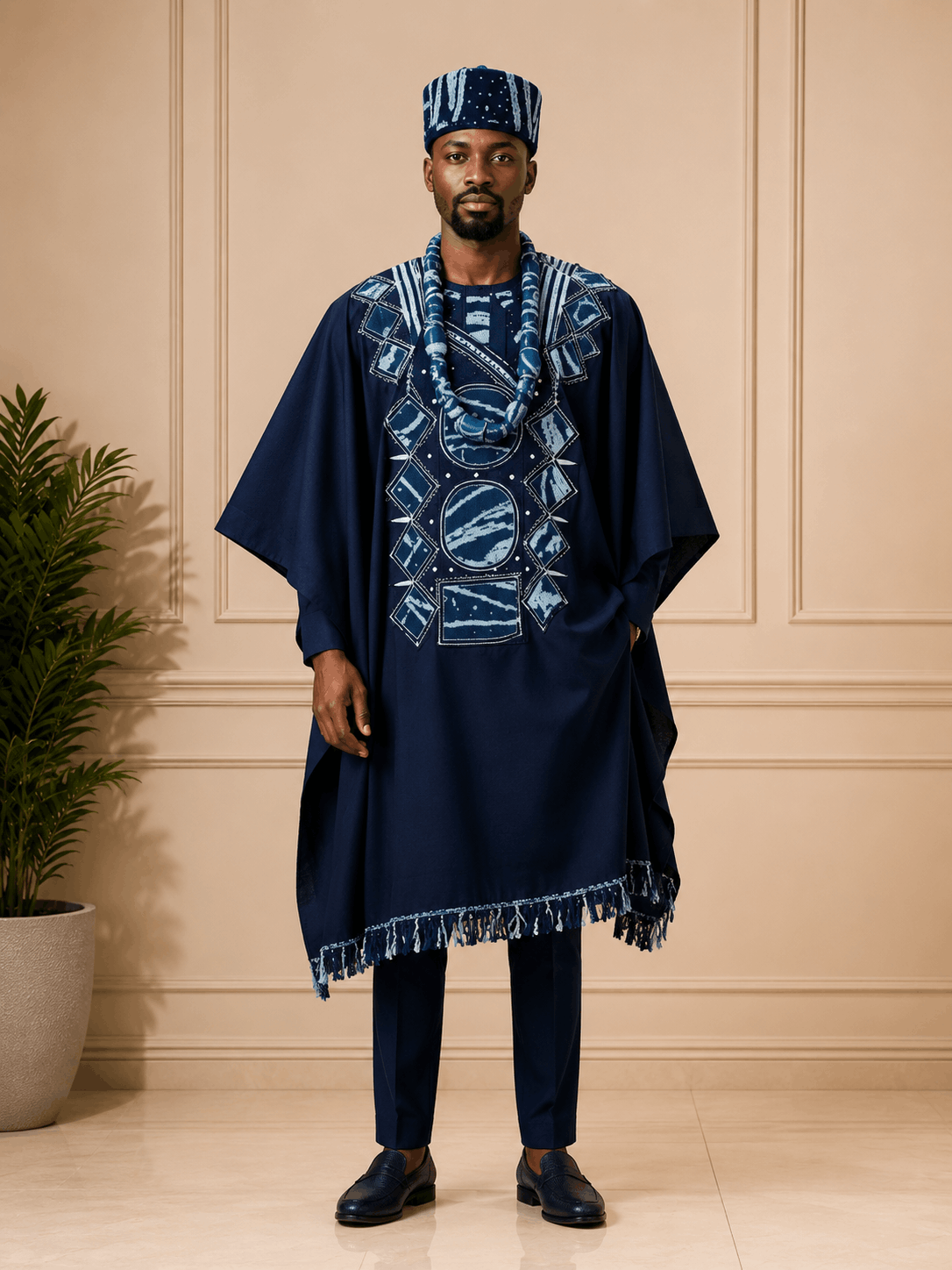 Tenue Cérémonie Homme Bleu Indigo – Boubou Prestige à Motifs Géométriques - Image 4