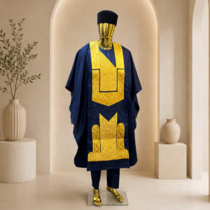 Tenue Cérémonie Homme Bleu Nuit & Or – Grand Boubou Prestige