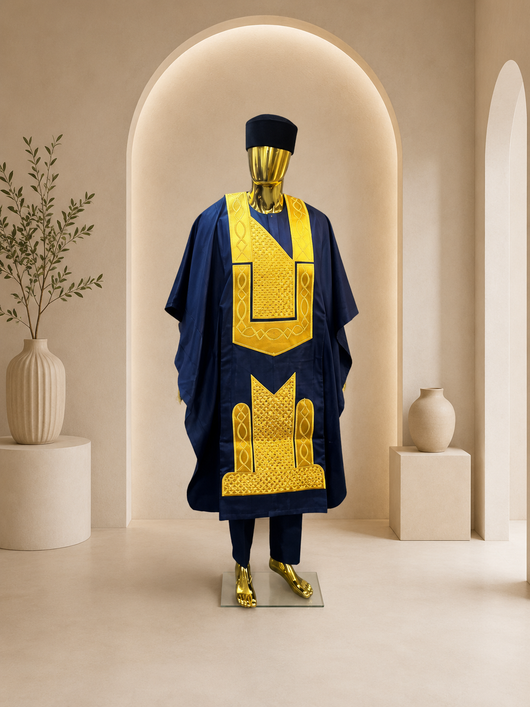 Tenue Cérémonie Homme Bleu Nuit & Or – Grand Boubou Prestige