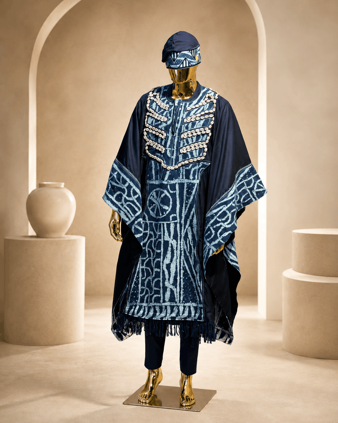 Tenue Cérémonie Homme Bleu Nuit – Boubou Prestige aux Cauris