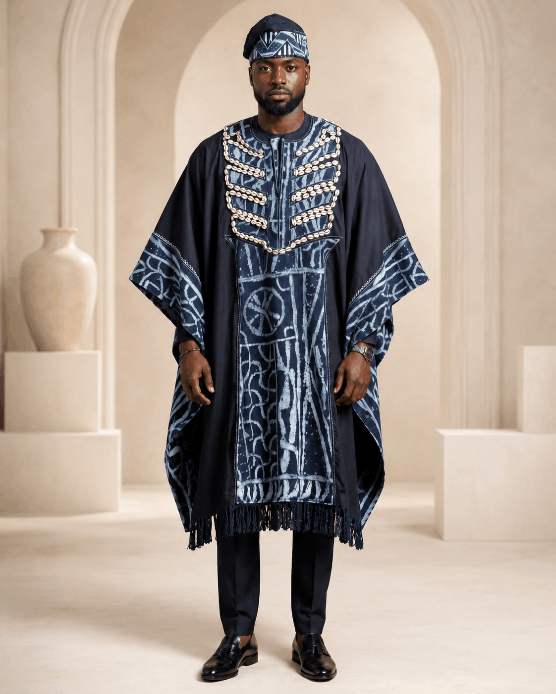 Tenue Cérémonie Homme Bleu Nuit – Boubou Prestige aux Cauris - Image 2