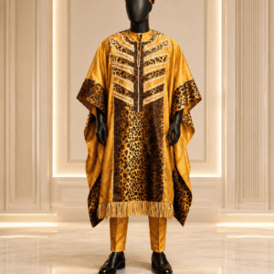 Grand Boubou Homme Doré Léopard – Tenue Cérémonie Prestige