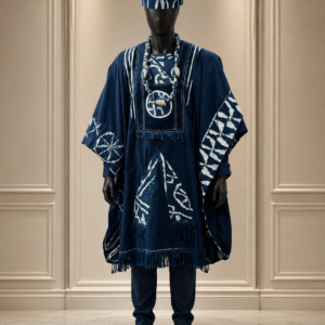 Tenue Cérémonie Homme Bleu Indigo – Boubou Prestige à Motifs Graphiques