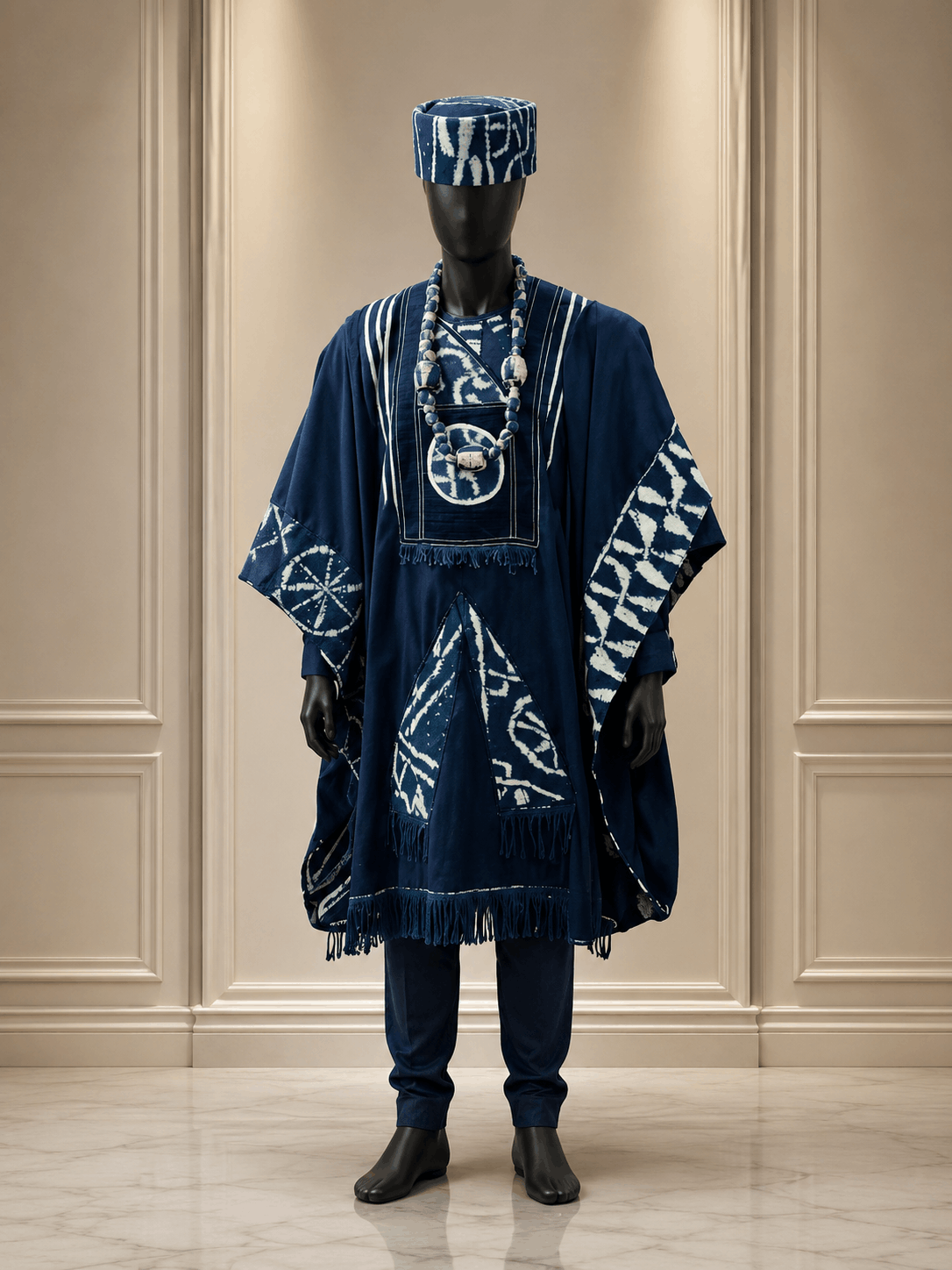 Tenue Cérémonie Homme Bleu Indigo – Boubou Prestige à Motifs Graphiques