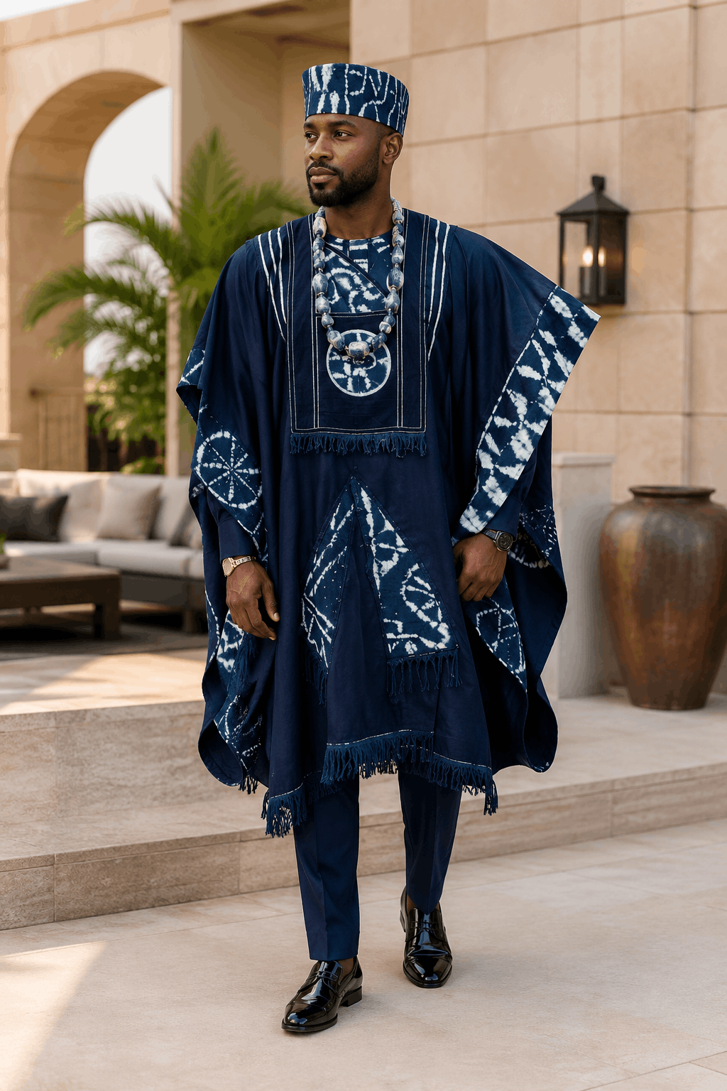 Tenue Cérémonie Homme Bleu Indigo – Boubou Prestige à Motifs Graphiques - Image 2