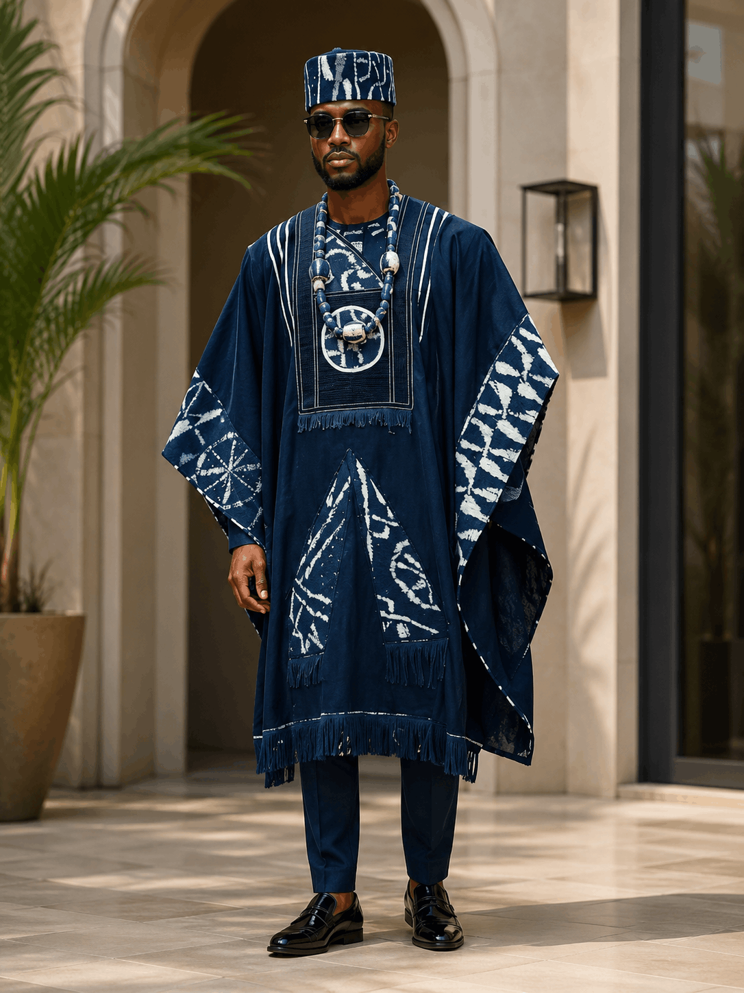 Tenue Cérémonie Homme Bleu Indigo – Boubou Prestige à Motifs Graphiques - Image 3