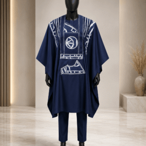 Tenue Cérémonie Homme Bleu Nuit – Ensemble Prestige à Motifs Graphiques