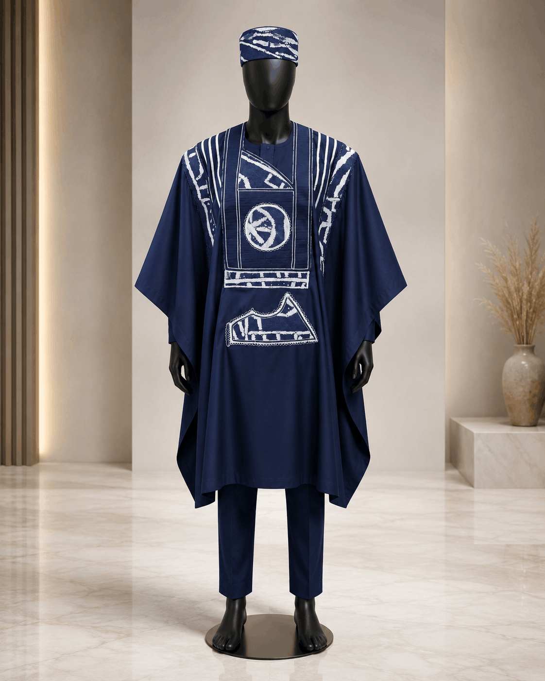 Tenue Cérémonie Homme Bleu Nuit – Ensemble Prestige à Motifs Graphiques