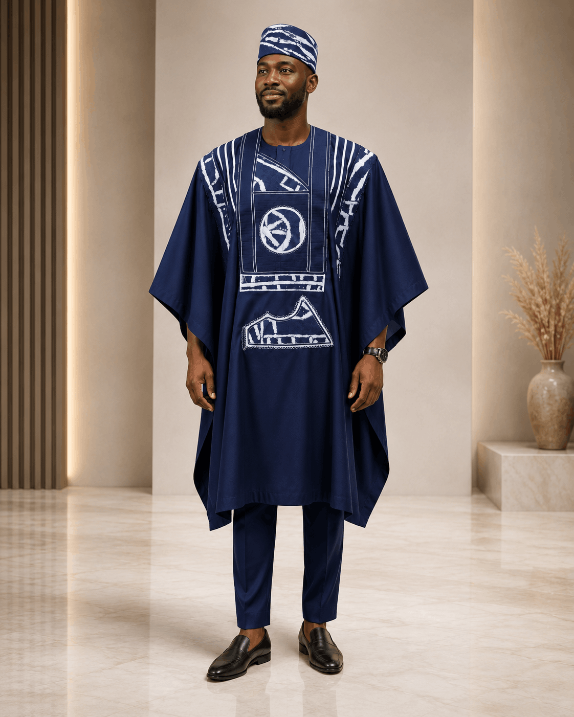 Tenue Cérémonie Homme Bleu Nuit – Ensemble Prestige à Motifs Graphiques - Image 2