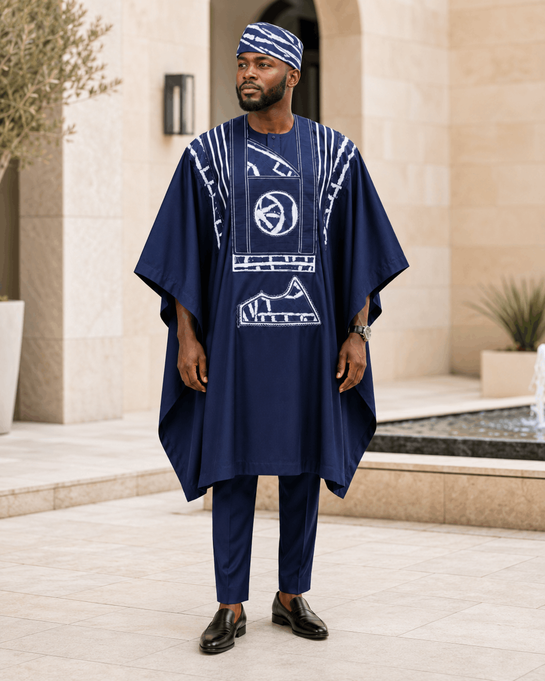 Tenue Cérémonie Homme Bleu Nuit – Ensemble Prestige à Motifs Graphiques - Image 3